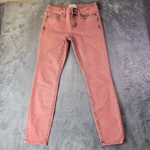 Current/Elliott Stiletto Cropped Mid Rise Skinny Jean Red Acid Wash Size 26